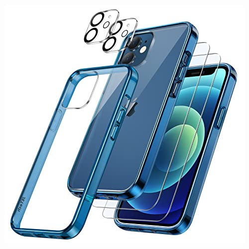 JETech 5 in 1 Hülle für iPhone 12 Mini 5,4 Zoll, mit 2 Stück Schutzfolie und 2 Stück Kameraschutz, Full Screen Panzer Schutz Glas Folie Displayschutz Kamera, Stoßfest Handyhülle (Navy)