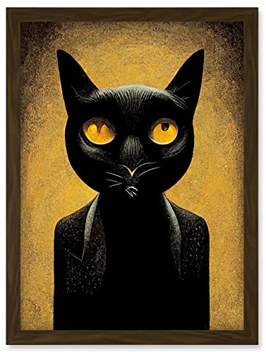 Doppelganger33 LTD Black Cat Le Chat Noir Modern Mustard Artwork Framed Wall Art Print A4