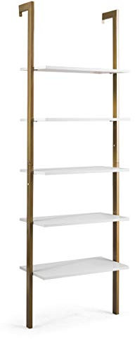 GIANTEX Scaffale a 5 Ripiani, Struttura in Tubo di Ferro e Listoni in Legno, Libreria a 5 Ripiani, Stile Industriale Retrò, per Soggiorno, Camera da Letto, Balcone, Ufficio, 61 x 30 x 183 cm (dorato)
