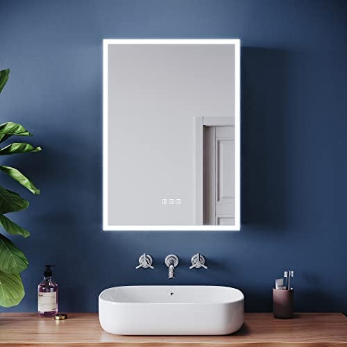 ELEGANT Single Door Bathroom Wall Cabinets with Bluetooth Speaker and Shaver Socket 500 x 700mm Stainless Steel Wall Mounted Storage Cabinet Led Smart Bathroom Mirror Cabinet with Demister Pad