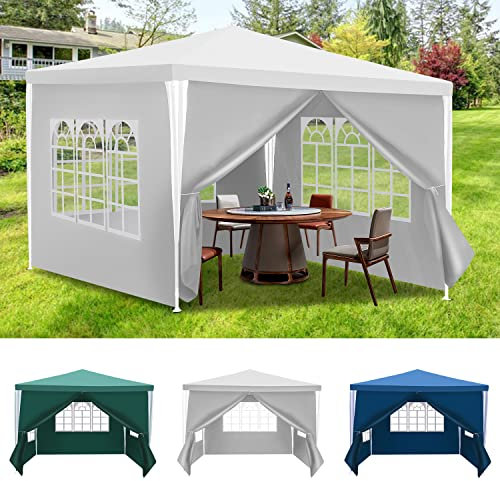 Herrselsam Pavillon 3x3m Garten pavillon Wasserdicht mit 4 Seitenwänden und Fenstern Stabil Gartenpavillon UV-Schutz Wasserdicht Partyzelt Gartenzelt für Freien, Party, Hochzeit, Weiss