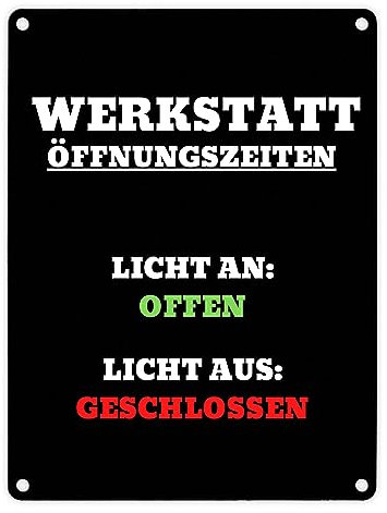 Werkstatt Öffnungszeiten Metallschild in 15x20 cm perfekt für Handwerker zum Geburtstag Arbeit Blechschild Mechaniker dekorativ