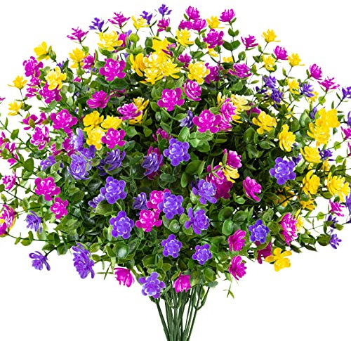 Hywean Homd 9 Pezzi 3 Colori Fiori Artificiali, Arbusti Artificiali Realistici e Naturali Anti-UV, Fiori Finti da Esterno Adatto per Giardino Portico Corridoio Della Festa Decorazione.