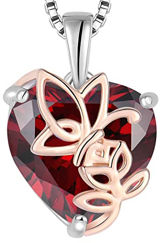 YL Collier Rosé Cœur Argent 925 taillé Janvier Pierres de Naissance Grenat Rosé Pendentif pour Femme