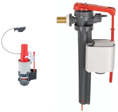 Wirquin 50719184 Mécanisme de chasse d'eau pour WC suspendu, rouge et blanc & 10723581 Chasse d'eau robinet flotteur à alimentation latérale embout laiton Jollyfill, gris