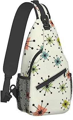 TGMALL Vintage Atomic Stars Boomerangs Sling Bag Sling Rucksack Crossbody Taschen Brust Schultertasche Tagesrucksack für Damen Herren, mehrfarbig, Einheitsgröße