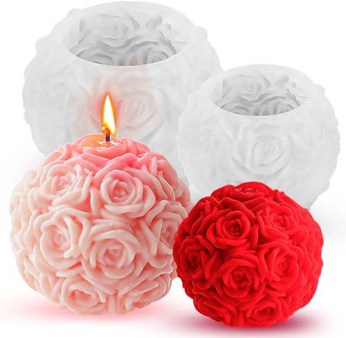 3D Rosenkugel Kerzenform Silikon 2 Stück kerzenformen zum gießen DIY kerzen silikonform für Duftkerze Valentinstag Dekorative Ornamente (Sty 1)
