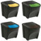 Sorting Waste Bin Set Recycling Segregation Stackable Lidded Handle 3 Colours Black Grey Ashen Flap Lid 20L 25L 35L (4pcs x 25 Litre, Black)