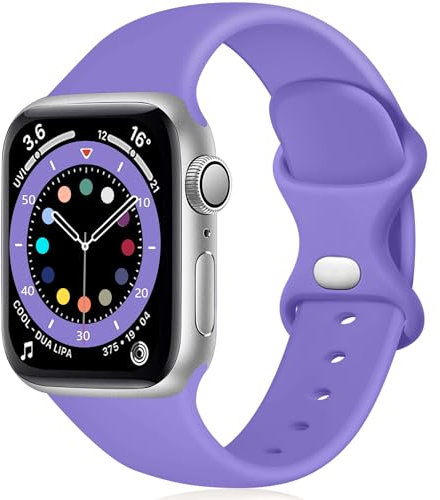 Epova Silicone Strap Compatible with Apple Watch Strap 40mm 38mm 41mm, Replacement Straps for iWatch SE Series 11 10 9 8 7 6 5 4 3 2 1, Bright Purple, Small