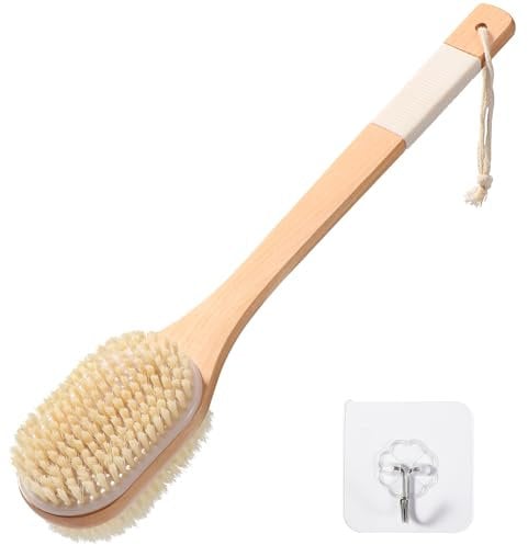 Blendura Cepillo Espalda Ducha, 43 cm Cepillo Exfoliante Corporal Cepillo Ducha Doble Cara con Cerdas Rígidas y Suaves con Mango Largo