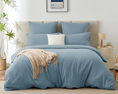 WAVVE Bettwäsche 155x220 3 teilig Graublau - Bettbezug 155 x 220 Set mit 2 Kissenbezüge 80x80 cm, Bettwäsche-Sets 155x220cm aus Mikrofaser mit Reißverschluss Weich und Bügelfrei