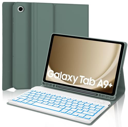 WINCHKING Teclado para Samsung Galaxy Tab A9 Plus 11, Funda con teclado Galaxy Tab A9+, italiano Bluetooth retroiluminado extraíble Keyboard para Samsung a9 Plus Tablet 2023 11 pulgadas, verde oscuro