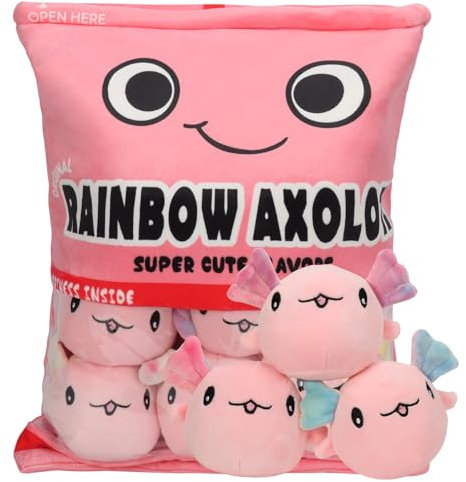GDGZT Axolotl Plüsch Kissen, Abnehmbar Pudding Kissen Gefüllt Mit Salamander Puppen,Niedliche Dekorationen,Kreatives Kuschel Axolotl Spielzeug Geschenk für Kinder Geburtstag(6 Rosa Axolotls)