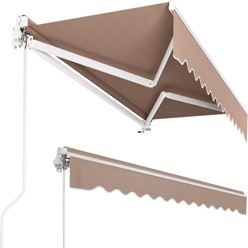 LIFERUN Toldo Manual con Brazo Articulado 300 x 250 cm Toldo Solar Impermeable Soporte de Pared Manivela Ajustable Aluminio/poliéster Toldo para Terrazas Exteriores Balcones Beige
