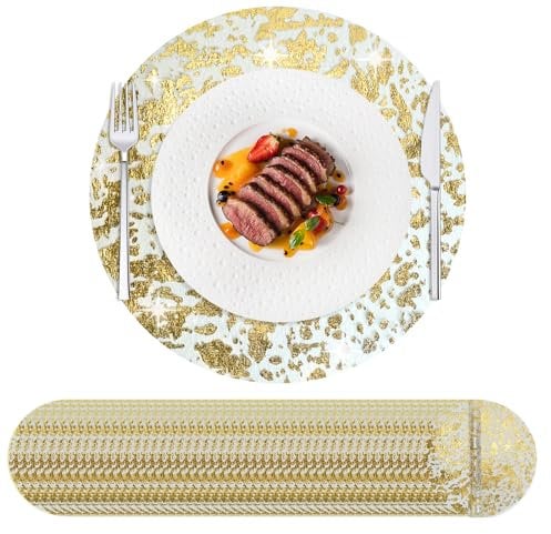 Hysenm 50 Stück Einweg-Tischsets, goldfarben, 33 cm Rund Ultradünn, Foliennetz Gepresste Tischdeckchen, Einweg-Platzdeckchen für Heimdekoration, Esstisch, Hochzeit, Geburtstag, Party