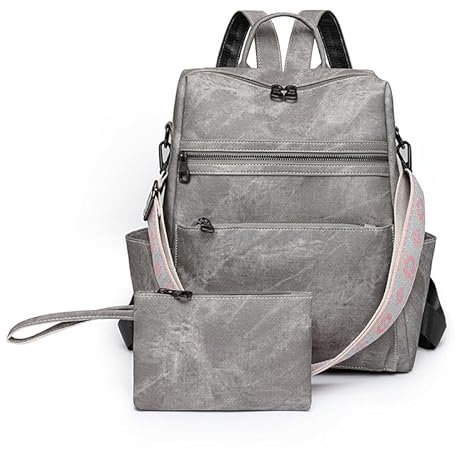 Puwuzixi Frauen Rucksack Wasserdicht Anti-Diebstahl Leichtgewicht PU Mode Reisen Mehrzweck Cabrio Geldbörse Umhängetasche Handtasche Rucksack(Grey)