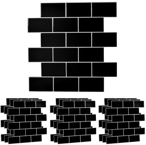 3D Stick Tile Stickers, 30.5cm x 30.5cm 10PCS Self Adhesive Wall Tiles Splashback Peel and Stick on Wall Tiles Mosaic Tile Transfers Stickers Backsplash for Kitchen & Bathroom,Thickening（Black）