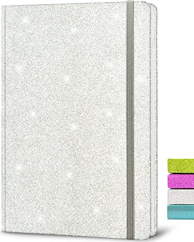 Silber Glitzer Notizbuch A5 Liniert, 21x14,5cm 80 Blätter Funkelnder Glitzer Löst Sich Nie Ab Teenager Notizbuch Blanko Hardcover Tagebuch Mädchen Geschenk für Schreiben Home Office Schule Arbeit