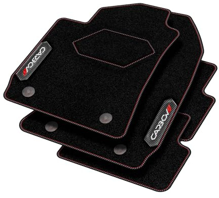 MOTOS Personalisierte Velours-Fußmatten Carbon Series passend für Jeep Grand Cherokee IV (WK2) 2010-2021 - Premium, Carbon, Rot Frischen Sie den Look Ihres Autos mit Automatten im hochmodernen Carbonf