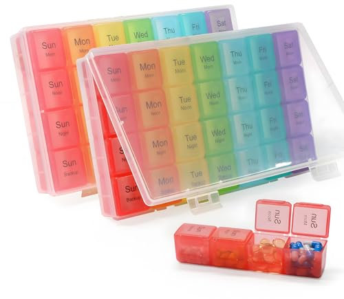 Pasking 2Pcs Extra Large Weekly Pill Boxes Organisers - XL Pill Box Case 7 Day 4 Times a Day AM PM Travel Medication Reminder Vitamin Container Holding Plenty of Medicines and Supplements