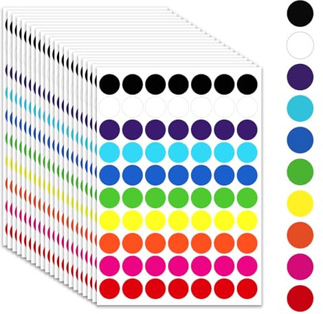 1400 Stück Klebepunkte Runde, 19mm Punktaufkleber Kleine Bunte Runde Markierungspunkte Sticker 10 Farben Etiketten zum Beschriften