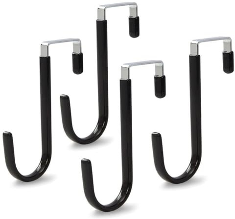 Heuskay 4 Pcs Over Door Hooks,Over Hangers,Dipping Plastic ThickeningFits Under 3.7 cm Door Widths as Over Cabinet Hooks,Coat Hook(Black)