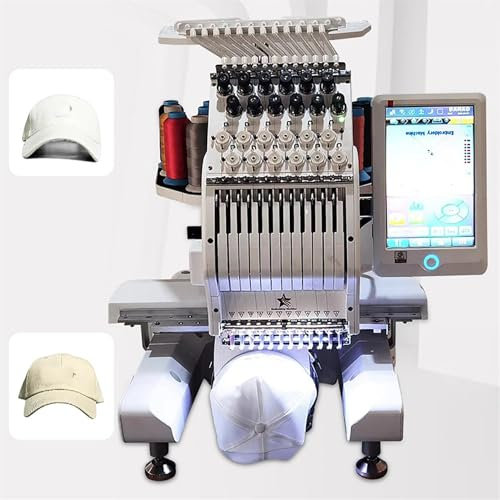 ZHIXUMM Machine à Broder Commerciale à 12 Aiguilles, Machine à Coudre Automatique par Ordinateur à 1000 TR/Min, Machine à Broder Couleur Intelligente à TêTe Unique 500 Motifs, Fonction De Broderie