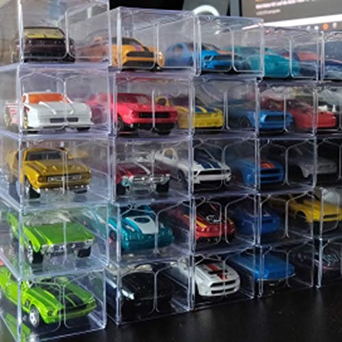 25 Stück Modellauto-Vitrine Im Maßstab 1:64, Transparente Spielzeugauto-Aufbewahrungsbox, Spielzeugauto-Aufbewahrungskoffer, Organizer, Ausstellungsregal für Autos und