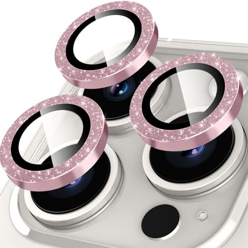 Oelrstfe Pellicola Fotocamera per iPhone 16 Pro/16 Pro Max,Posteriore Obiettivo Protezione Vetro Temperato,HD Trasparente Lente Schermo,Durezza 9H Anti-graffio Ultra Resistente Glitter Camera,Rosa