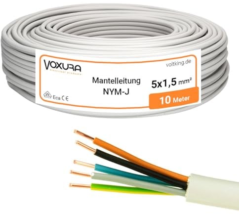 NYM-J 5x1,5 mm² 10m Ring Mantelleitung Installationskabel Stromkabel Kupfer | Feuchtraumkabel