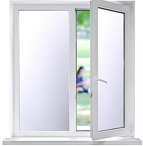 Funfox Fensterfolie Matt Blickdicht Milchglasfolie Fenster Selbstklebende Sichtschutzfolie Anti-UV Statische Haftung Fenster Folie für Badzimmer Weiß Matt 60 x 200cm