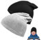 Moosono 2 Stück Beanie Mütze Kinder, Weiche Slouch Wintermütze für Jungen Mädchen, Warme kindermützen Doppellagige Baby Strickmütze für Kinder Frühling, Herbst, Winter (Schwarz, Grau)