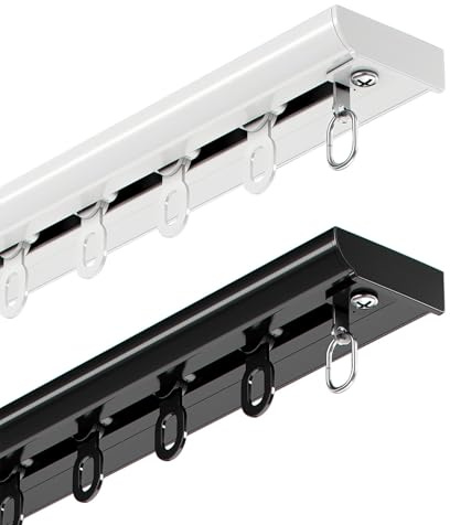 Einläufig Gardinenschiene aus Aluminium - Schwerlast-Vorhangschienen - 1-läufige Vorhangschiene - Deckenmontage - ideal für Duschfenster, Privatsphäre und Heimdekoration(White,6m/19.7FT(4 * 1.5m))