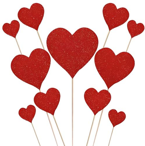 Liebe Herz Cupcake Toppers,35 Stück Hochzeit Liebe Herz Cupcake Toppers Hochzeit Herzen Muffin Topper Glitzer Kuchendeko Herzen Tortendeko für Valentinstag Jahrestag Braut Verlobung