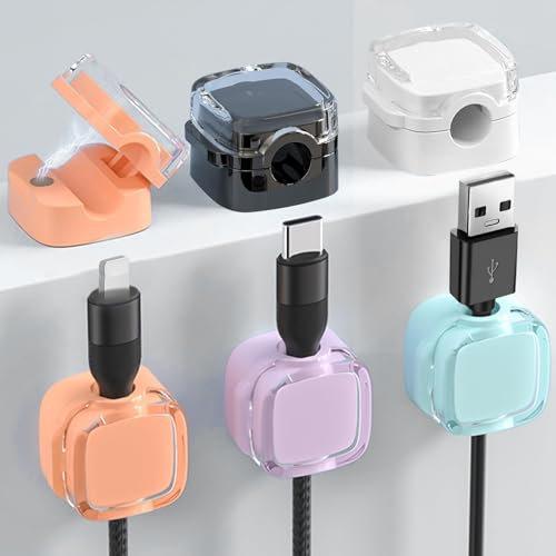 Paquete de 10 clips magnéticos para cables, organizador ajustable para la gestión de cables debajo de la mesa, adhesivo para cargador, ideal para oficina, casa, coche, pared y cómoda (cristal