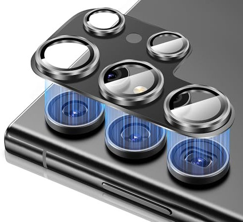 Diruite Camera Protector pour Samsung Galaxy S25 Ultra Protection Appareil Photo, HD Verre Trempé Aluminium Caméra Arrière Protecteur, Noir