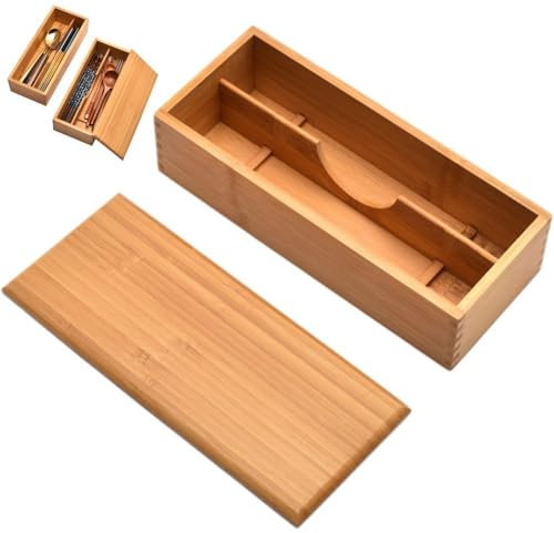 Boîte À Couverts en Bois avec Couvercle, Porte-ustensiles en Argenterie, Cuillère Japonaise, Baguettes, Boîte De Rangement, Récipient À Couverts, Tiroir De Rangement pour Comptoir De Cuisine
