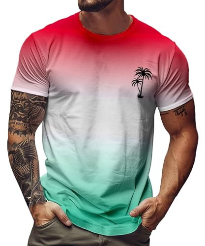 T-shirt da uomo, oversize, con palme, angeli, girocollo, stampa, maglietta sportiva a maniche corte, top estivo a maniche corte, top basic a maniche corte, top basic con sfumature di colore, sport,