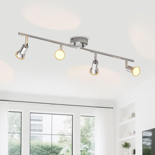 LVWIT Deckenleuchte LED Spotleuchte 4 Flammig GU10 Modern Chrom Deckenspot Schwenkbar 350° Drehbar Küchelampe Spot Strahler Decke Wohnzimmer Schlafzimmer Deckenstrahler (Ohne Leuchenmittel)