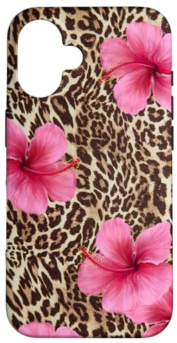 Leopard und rosa Hibiskus Handyhülle Floral Animal Print Hülle für iPhone 16