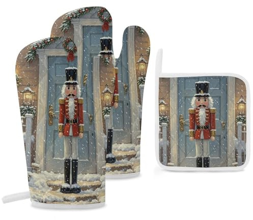 Ensemble de gants de cuisine vintage casse-noisette et maniques amusants - Gants de cuisine résistants à la chaleur - Cadeau pour femme - Cadeau de pendaison de crémaillère