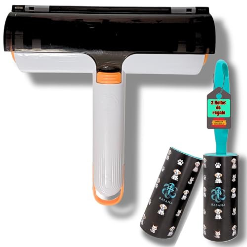 BASAMA ® Quita pelos Mascota + un Mango y 2 Rollos Adhesivos quitapelos Mascota | Quita pelos Gato y Perro de Sofas, Camas y Ropa de Forma eficaz.