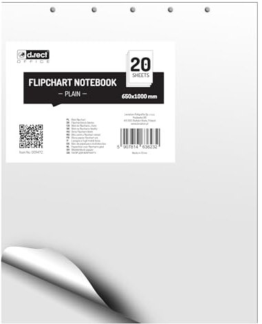 D.RECT 1 x Flipchart-Block, Blanko, Weiss, 80 g/qm Papier, 650x1000, 5 Fach Lochung, Block mit 20 Blatt