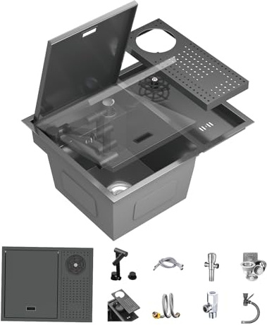 Edelstahl Bar Waschbecken 55 X 45 CM Topmount Center Island Küchenwaschbecken Westliche Küchenwaschbecken Einzelschale Arbeitsstation Waschbecken mit Pressebessen Waschen