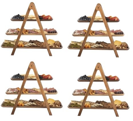 Wzxksoac 4X 3 Tier Serving Tray Wood Tiered Tray Decor Cake Stand Farmhouse Tiered Tray Party Serving Dishes and Platters Trays