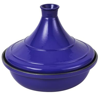 HAJHI Enamelled Cast Iron Tagine Pot Moroccan for Simmering Stews Casseroles Tajine with Conical Lid Waterless Tangine for Gas Cooktops(24cm,Blue-A)
