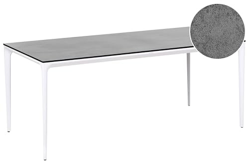 Beliani Garden Dining Table HPL Top Aluminium Frame UV Water Rust Resistant White with Dark Grey Sovareto