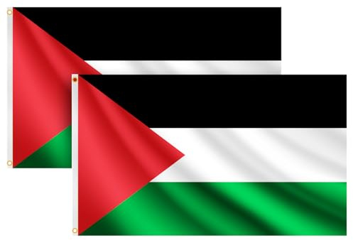 COCOSY 2 Stück Palästina Fahne - 90 x 150 cm 100% Polyester Palästinensische Flagge mit Messing-Ösen - Wetterfeste & Langlebige Palästina Flagge für Sport & Feierlichkeiten