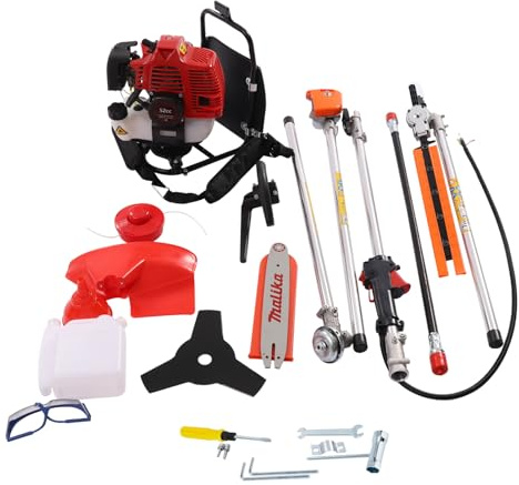 OUKANING 52cc Benzin-Motorsense mit 8-in-1 Multifunktionsset, 8500 U/min, Teleskopstange 2,7m, Heckenschere, Baumsäge, Freischneider und Trimmer, Für hohe Äste/Hecken/Sträucher/grobes Gestrüpp