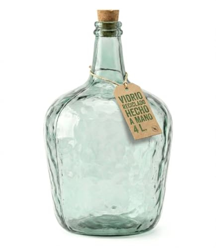 Viste-lo Garrafa Vidrio Reciclado Transparente Decoración Vintage Botella Cristal Damajuana Grande Sin Tapón Para Agua Vino Licor Manualidades Eventos Rústicos Ambientación Hogar Oficina (4L)